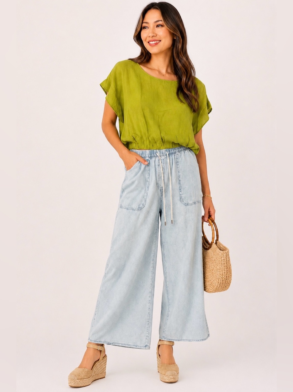 MICHAEL MICHAEL KORS Light Wash Pull-On Wide Leg Jeans Women’s